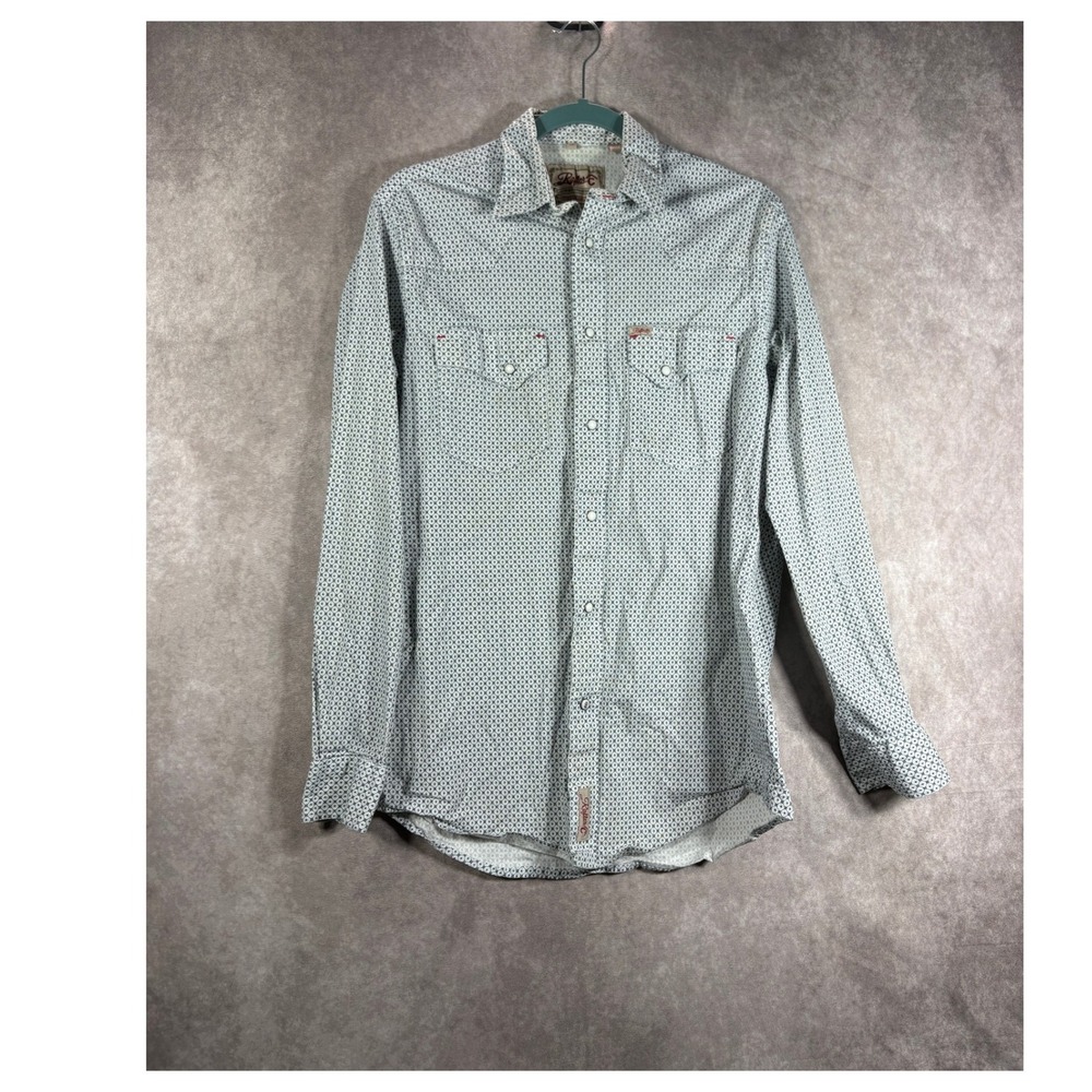 Rafter C Button Down Shirt Mens M White ProFlex 45 Western Pearl Snap Geometric